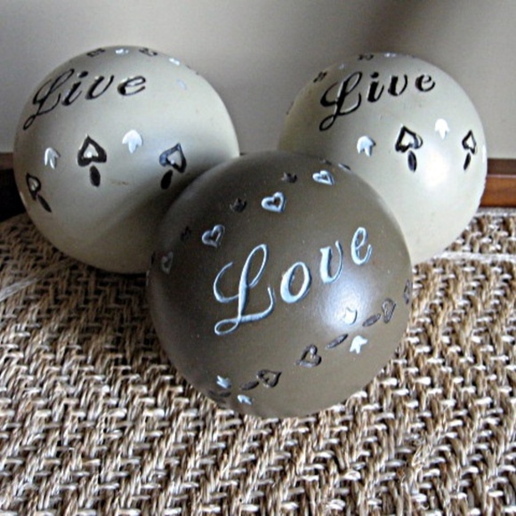 Crate Barrel Accents Live Love Large Decorative Balls Set 3